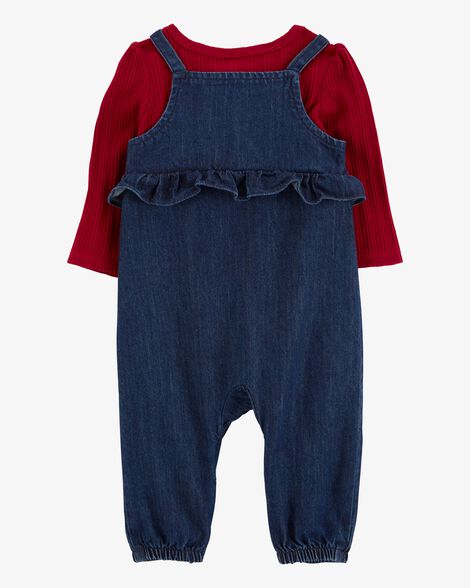 Product image 2 of Baby 2-Piece Long-Sleeve Tee & Denim Jumpsuit Set