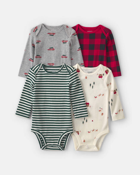baby boy 4-pack holiday long-sleeve multipack bodysuits