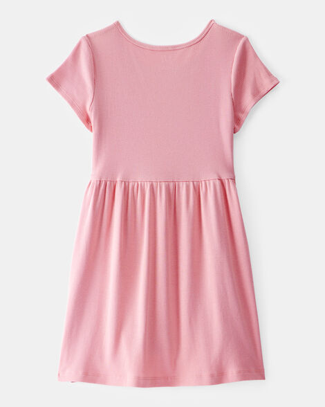 Product image 2 of Girls Ribbed Short-Sleeve Dress - Pink