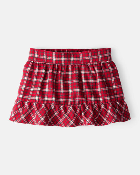 baby girl plaid cotton skort - red