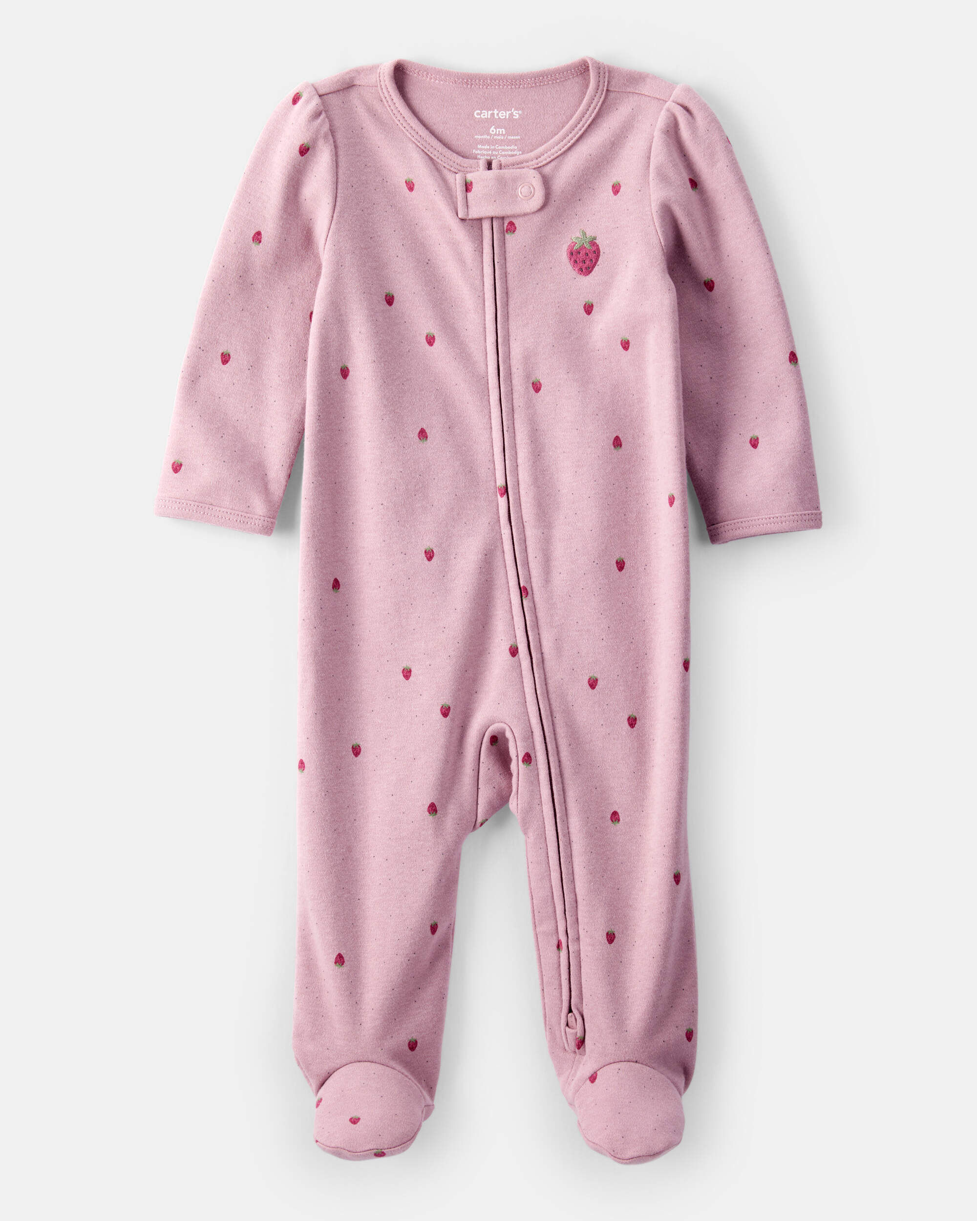 Baby Girl Strawberry Print 100% Cotton Sleep & Play - Pink