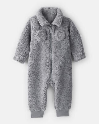 Baby Boy Sherpa Long-Sleeve Hooded Jumpsuit - Blue