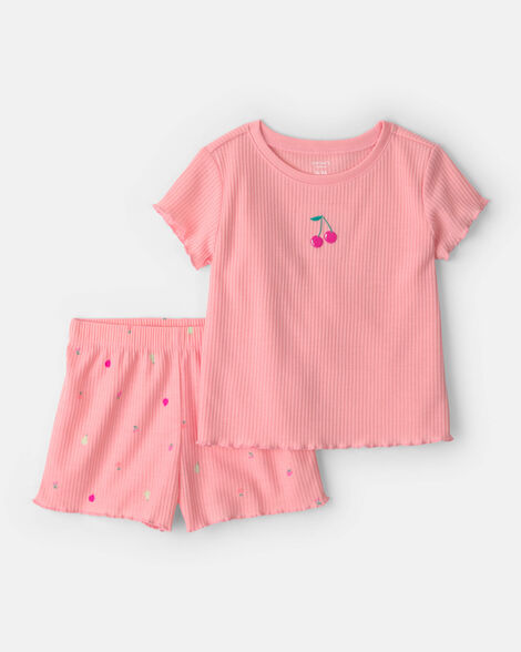 toddler girl fruit short-sleeve loose fit 2-piece pajama set - pink