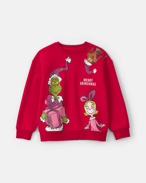girls dr. seuss™ the grinch christmas fleece pullover sweatshirt - red