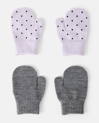 Product image 1 of Toddler Girl 2-Pack Cat Polka Dot Winter Mittens - Purple/Grey