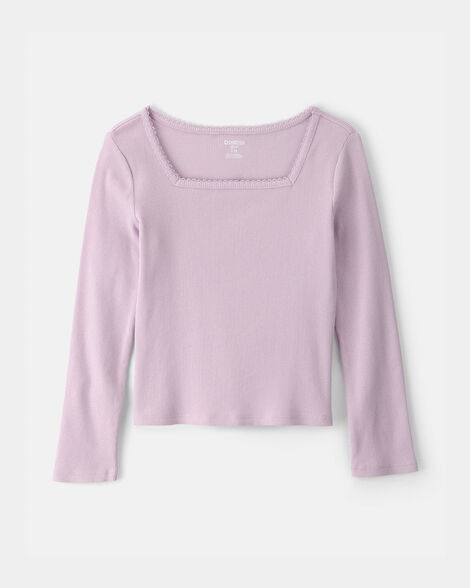 Girls Ribbed Long-Sleeve Top - Purple