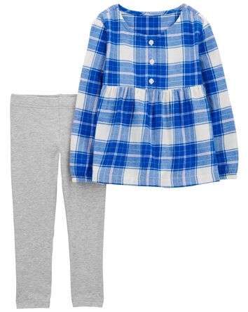 Baby 2- Piece Blue Plaid Top and Pants Set