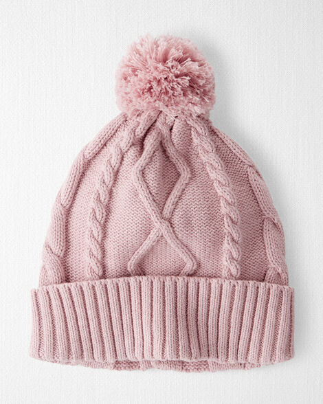 Toddler Girl Organic Cotton Cable Knit Hat