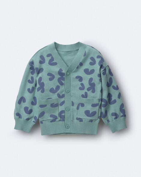 Toddler Cardigan with Avenue Pockets in Abstract Print - Teal