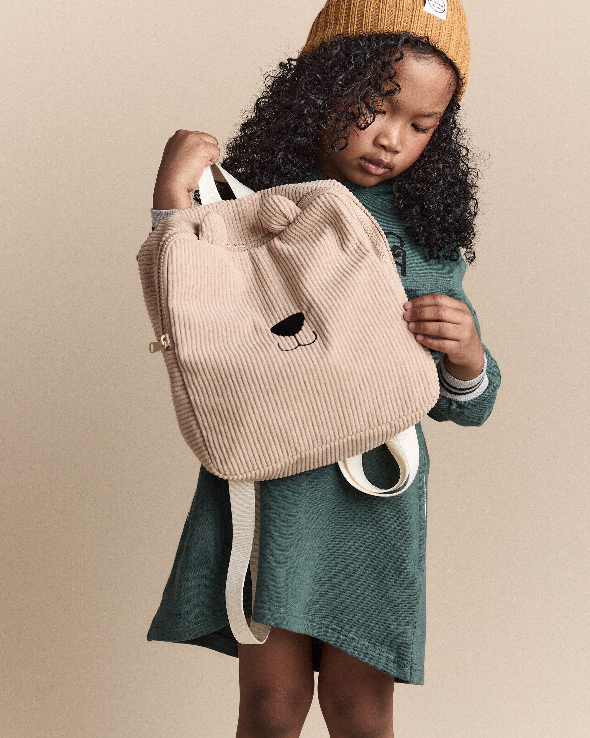 Toddler Bear Corduroy Square Backpack - Tan