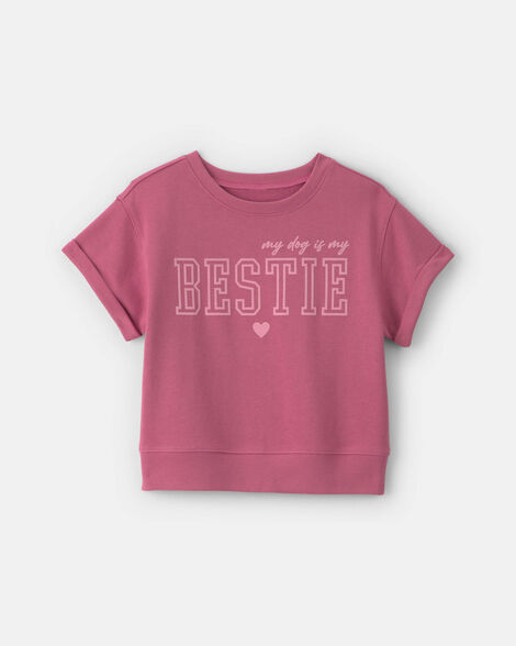 girls 'bestie' french terry top - pink