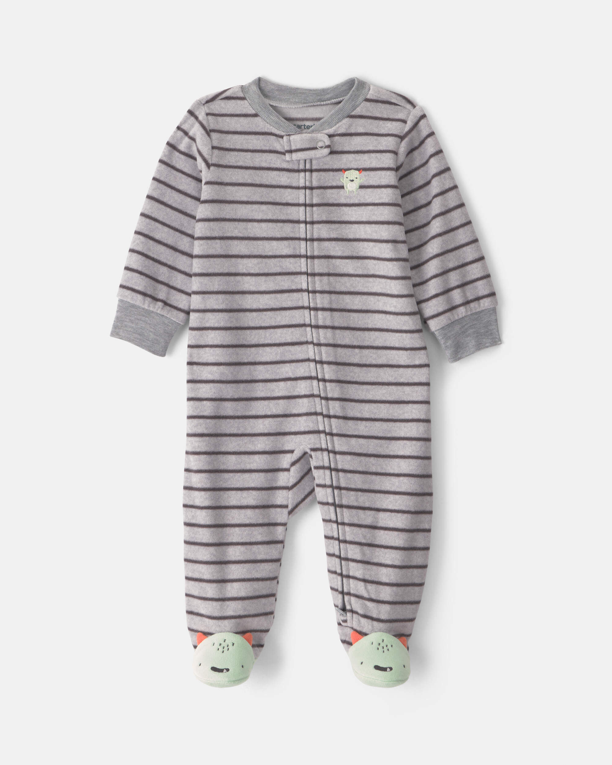 Carters baby boy monster striped fleece 2-way zip sleep play pajamas 3M Grey 22$