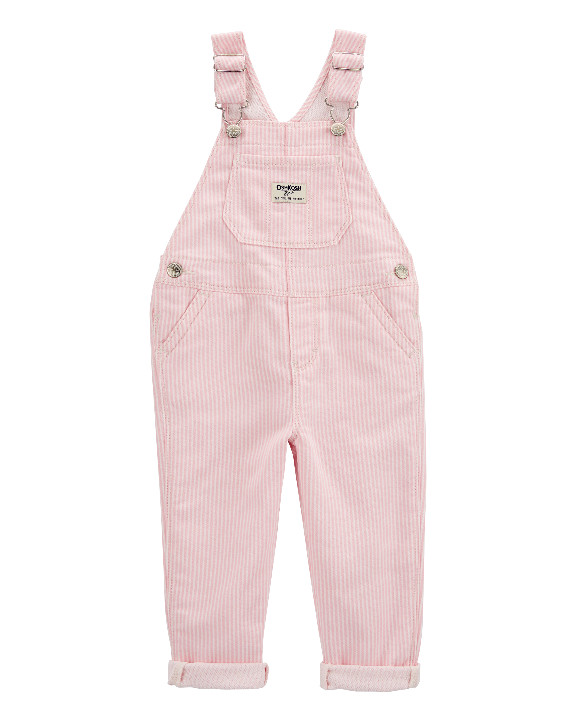 Toddler Knit Denim Hickory Stripe Overalls - Pink