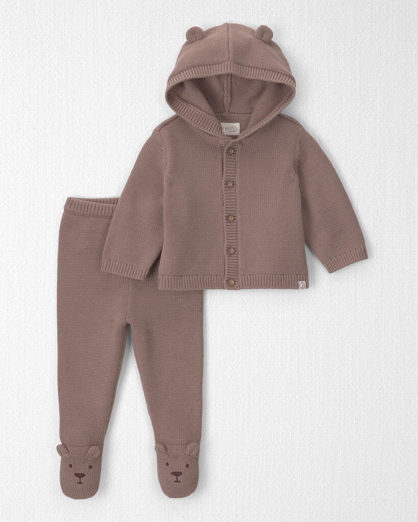 Little Planet by carter's Baby Boys' Cotton Sweater-Knit Gender-Neutral Cardigan and Pant Set - Brown