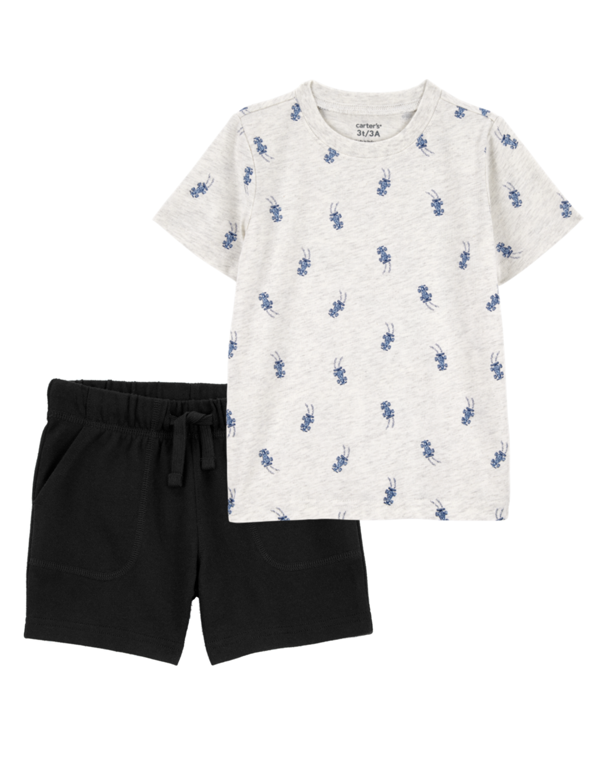 Baby 2-Piece Race Car Print Tee & French Terry Shorts Set
