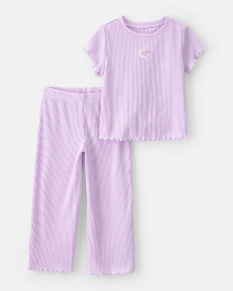 toddler girl moon rib loose fit 2-piece pajama set - purple