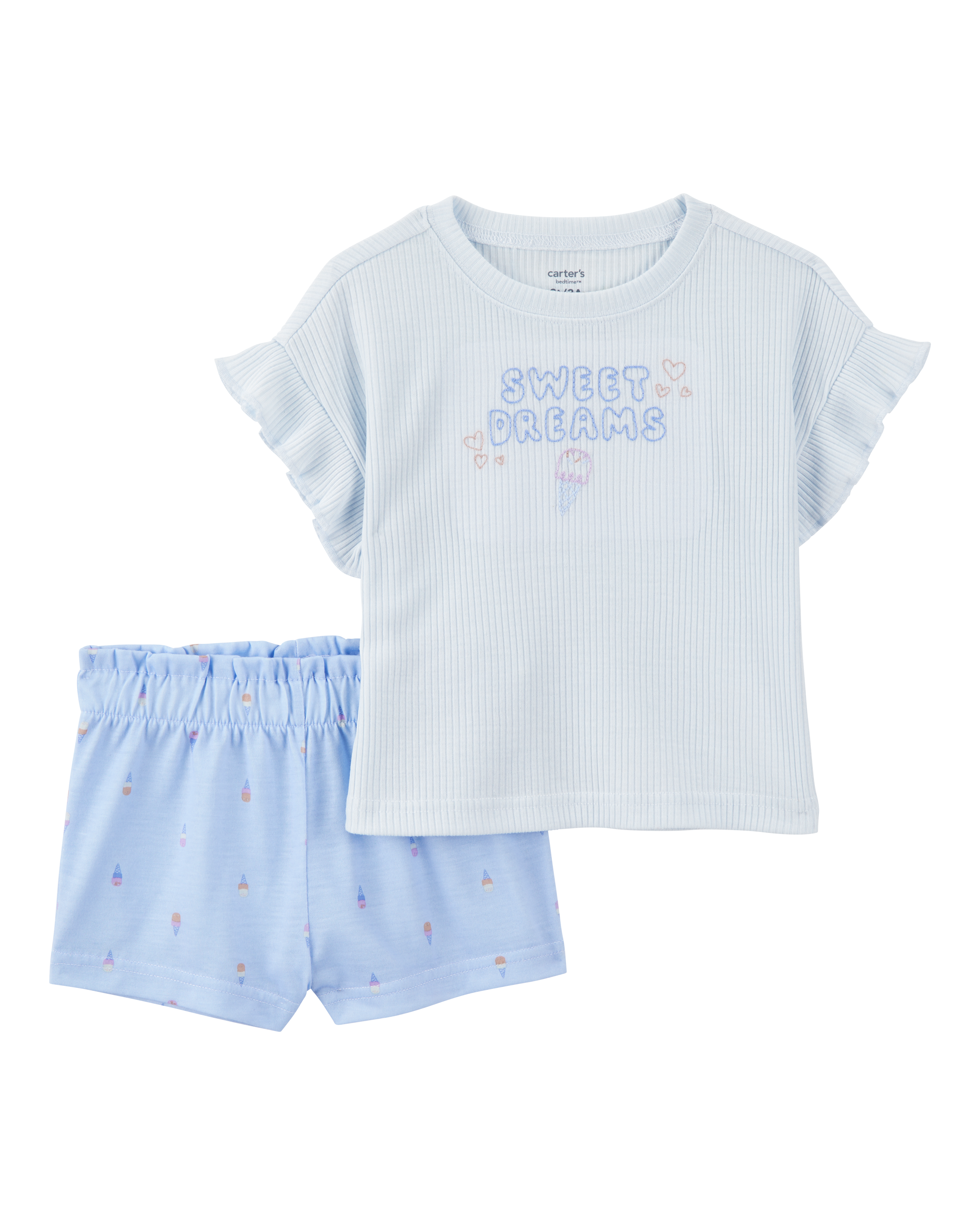 Toddler Girl Ice Cream Print Loose Fit 2-Piece Pajamas - Blue