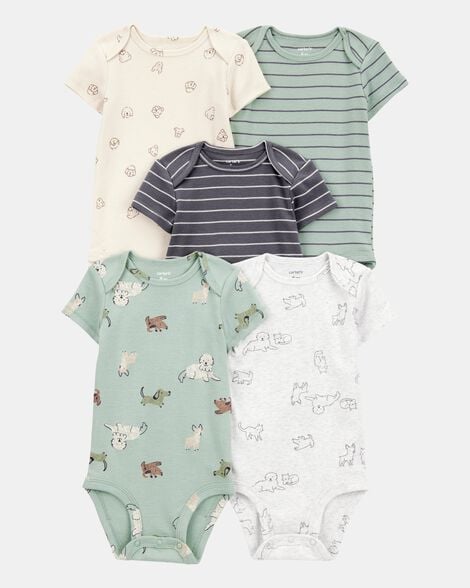 baby boy 5-pack dog short-sleeve cotton bodysuits