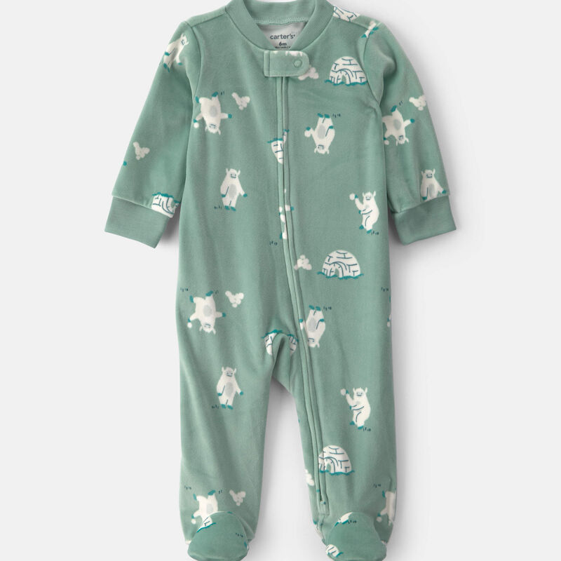Baby Boy Yeti Fleece 2-Way Zip DreamPlush Sleep & Play Pajamas - Green