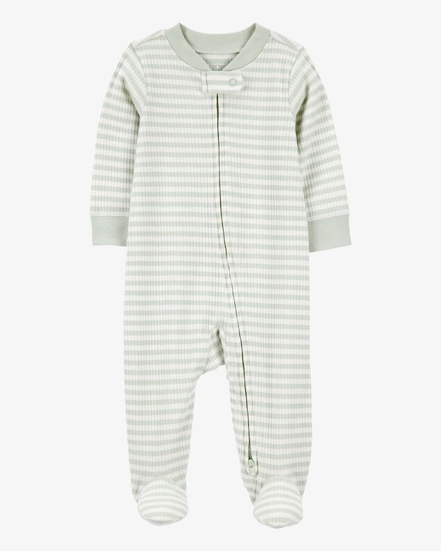 Product image 1 of Baby Boy Striped 2-Way Zip Ribbed Sleep & Play Pajamas - Green/White