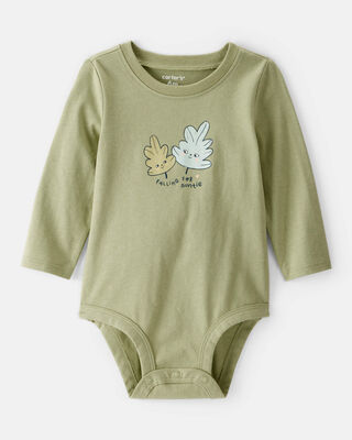 Baby Girl Little Bean Long-Sleeve Graphic Bodysuit - Pink