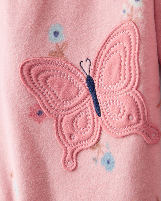 Product image 2 of Baby Girl Butterfly & Floral Print Loose Fit Long-Sleeve 2-Way Zip 1-Piece Pajamas - Pink