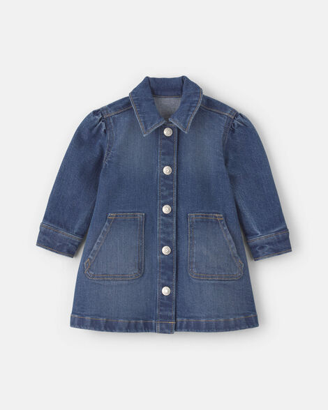Baby Girl Long-Sleeve Denim Dress - Dark Wash