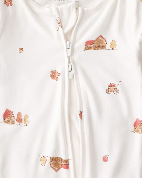 Product image 5 of Baby Fall Print PurelySoft Long-Sleeve 2-Way Zip Sleep & Play Pajamas - White