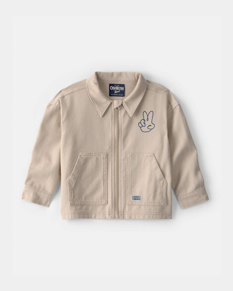 Toddler Boy 'One of a Kind' Peace Sign Zip-Up Jacket - Khaki