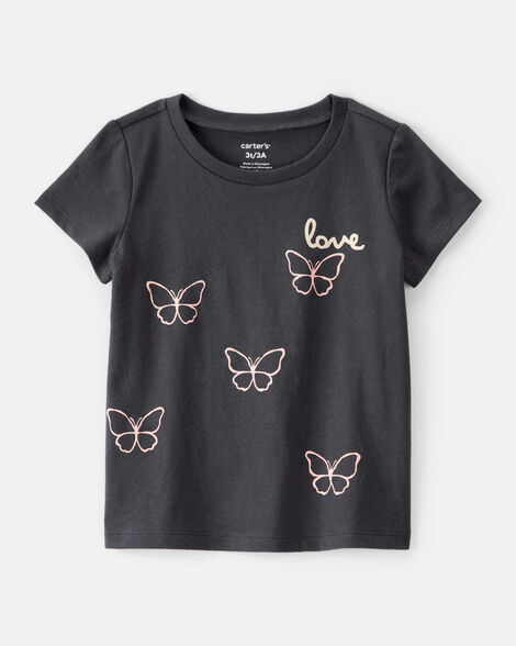 toddler girl butterfly short-sleeve graphic tee - grey