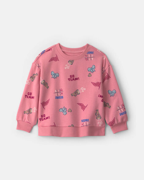 toddler girl school spirit french terry pullover sweatshirt - pink