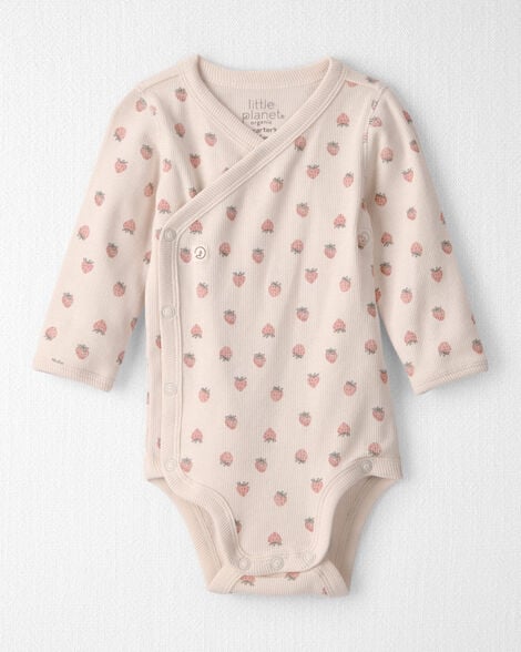 Baby Girl Organic Cotton Wrap Bodysuit in Strawberry Print