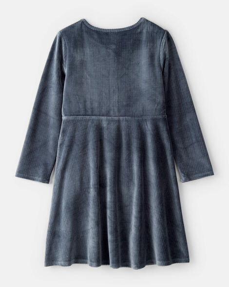 Girls Cozy Rib Dress - Blue