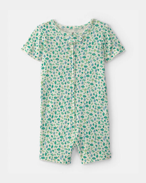 baby girl floral 100% cotton 1-piece romper pajama - green