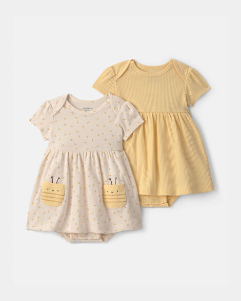 baby girl 2-pack bee short-sleeve dresses - yellow