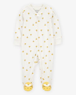Product image 1 of Baby Bee Print 2-Way Zip Cotton Sleep & Play Pajamas - Cream