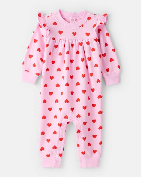 baby girl daydream fleece heart long-sleeve jumpsuit - pink