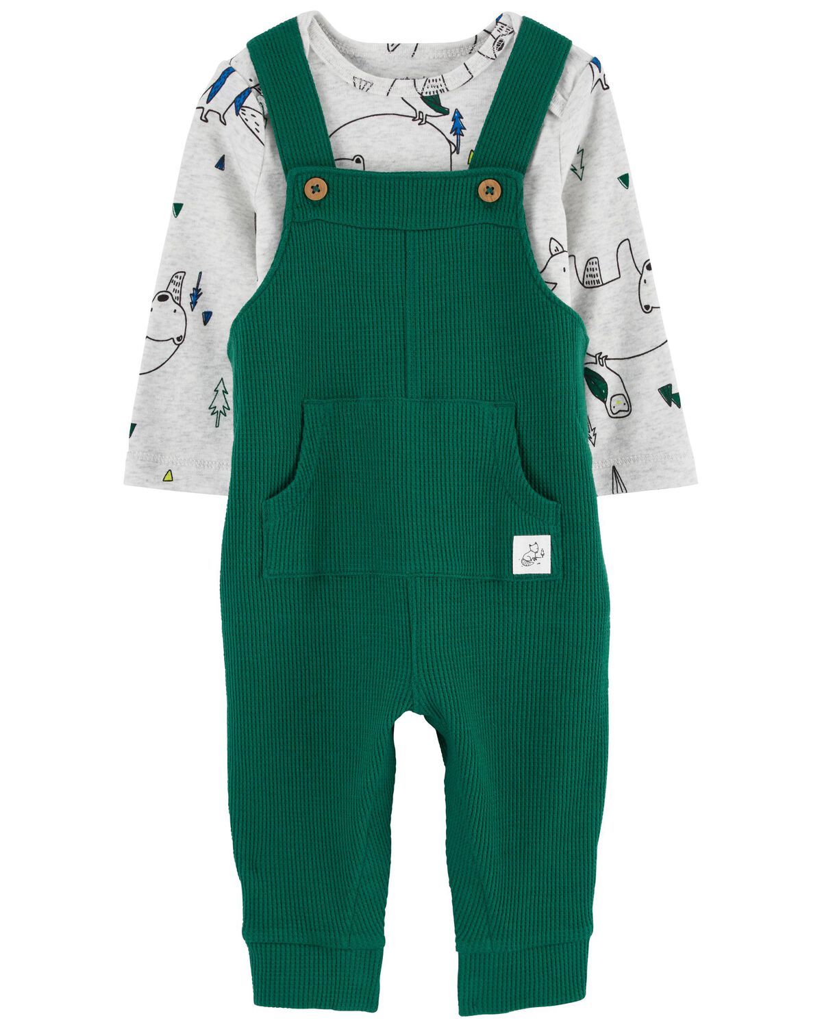 Heather/Green Baby 2Piece LongSleeve Bodysuit & Thermal Coverall Set