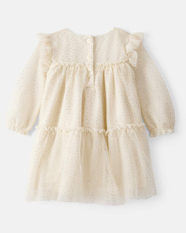 Product image 2 of Baby Girl Sparkle Polka Dot Tulle Long-Sleeve Dress - Ivory
