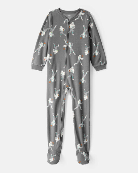 boys football print loose fit long-sleeve zip-up 1-piece pajamas