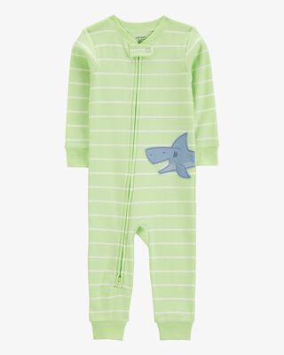 Product image 1 of Baby Shark Striped Snug Fit Cotton Footless 1-Piece Pajamas - Green