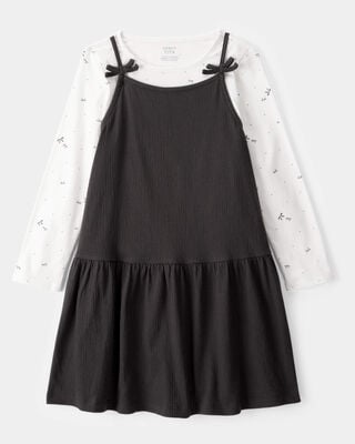 Product image 1 of Kid 2-Piece Bow Print Tee & Tank Dress Set - Black/Ivory