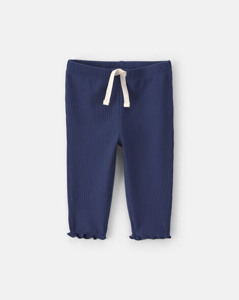 baby girl pull-on ribbed leggings - navy blue