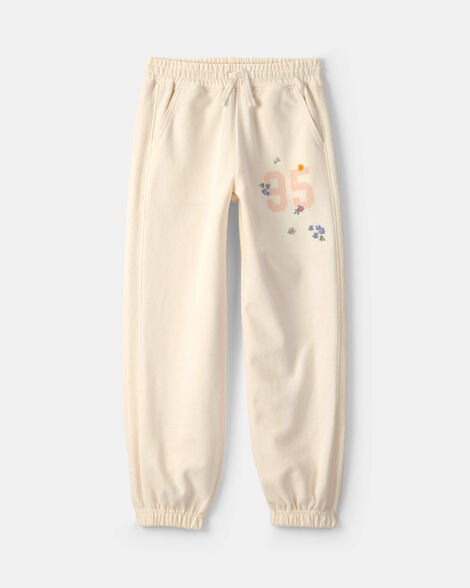 Girls '95' Floral French Terry Joggers - Cream
