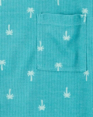 Product image 2 of Kid Palm Tree Print Loose Fit Waffle Knit 2-Piece Pajamas - Turquoise