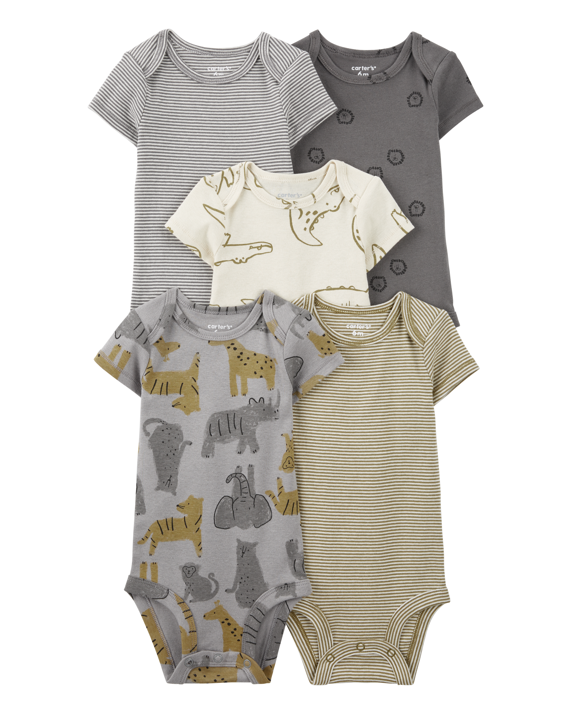 Baby Boy 5-Pack Striped Alligator Short-Sleeve Bodysuits