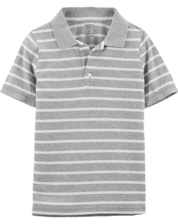 Kid Gray Striped Piqué Polo Shirt