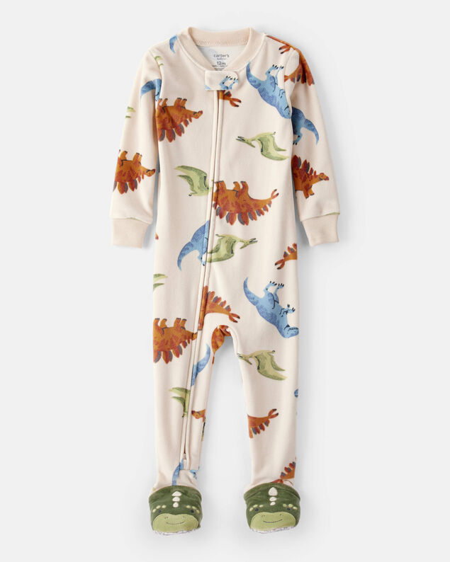 Product image 1 of Toddler Boy Dinosaur Print Snug Fit Long-Sleeve 2-Way Zip 1-Piece Pajamas - Tan