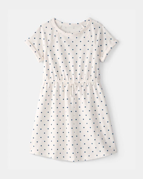 girls polka dot french terry dress - white/blue
