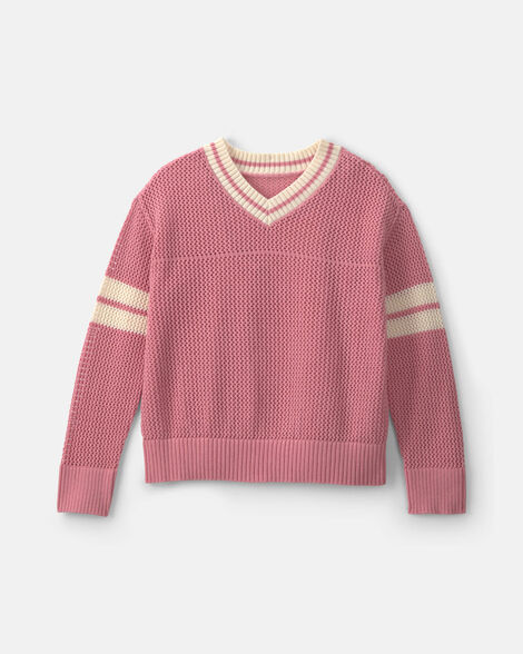 girls 2-piece varsity sweater - pink/cream